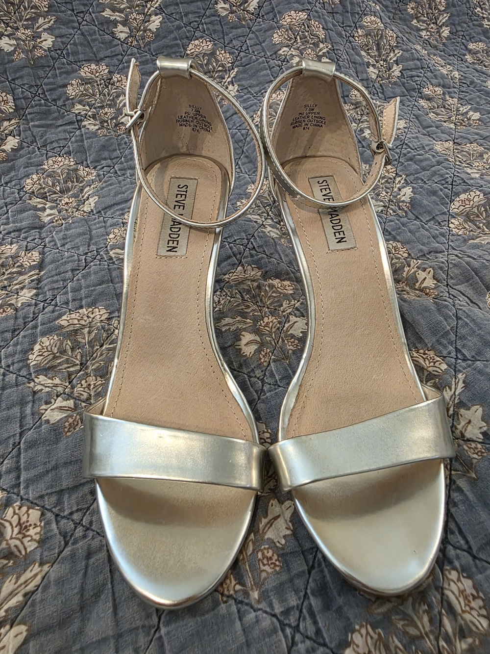 Steve Madden Silver Open-Toe Ankle-Strap Block Heels